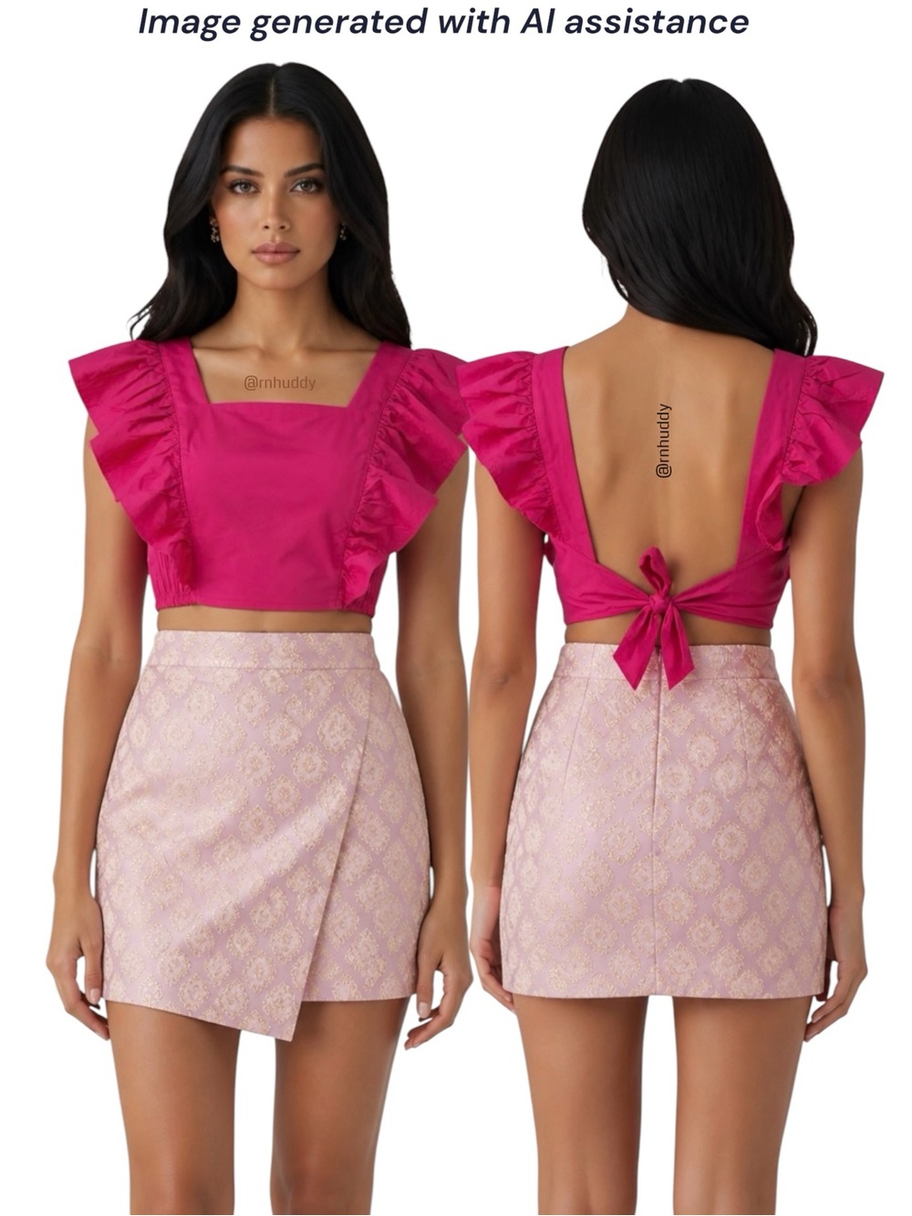 HT 360 Collective M pink cotton square neck ruffle sleeve tie back top